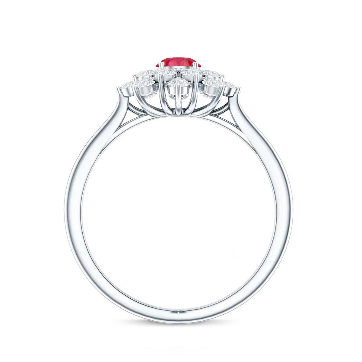 Lab Grown Ruby and Diamond Flower Cluster Engagement Ring