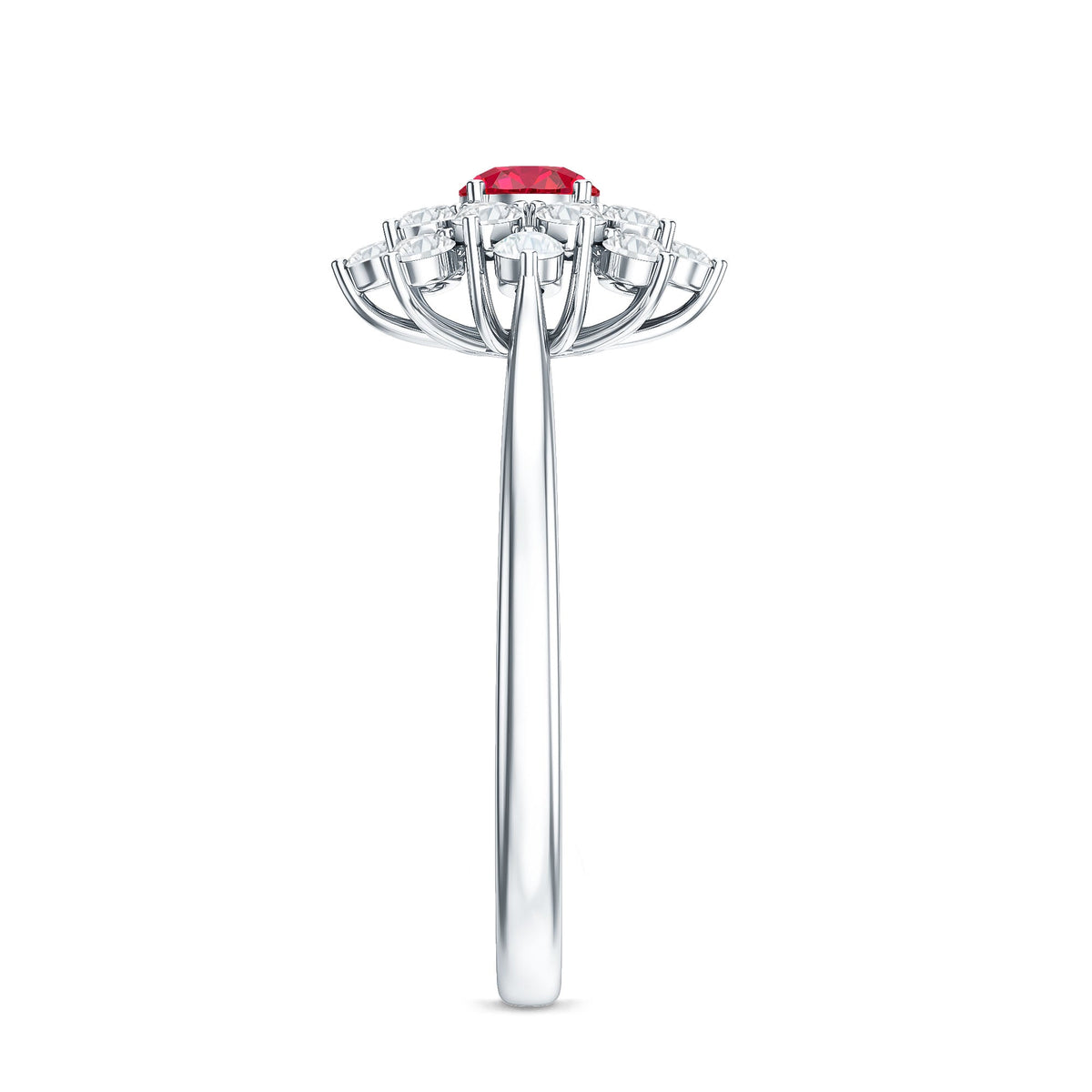 Lab Grown Ruby and Diamond Flower Cluster Engagement Ring