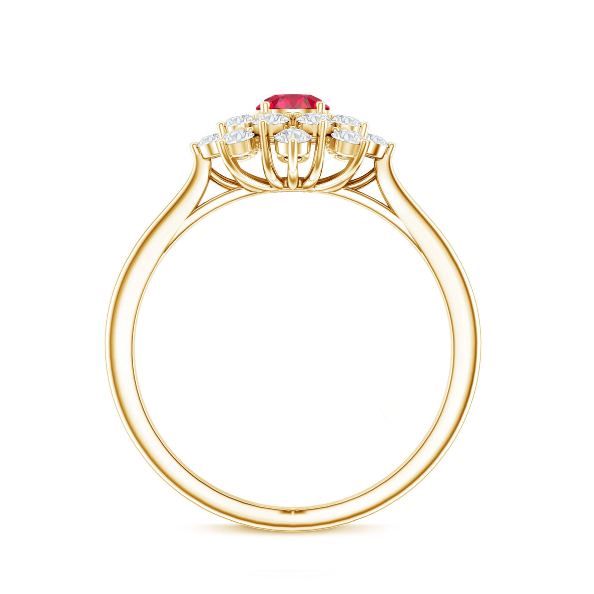 Lab Grown Ruby and Diamond Flower Cluster Engagement Ring