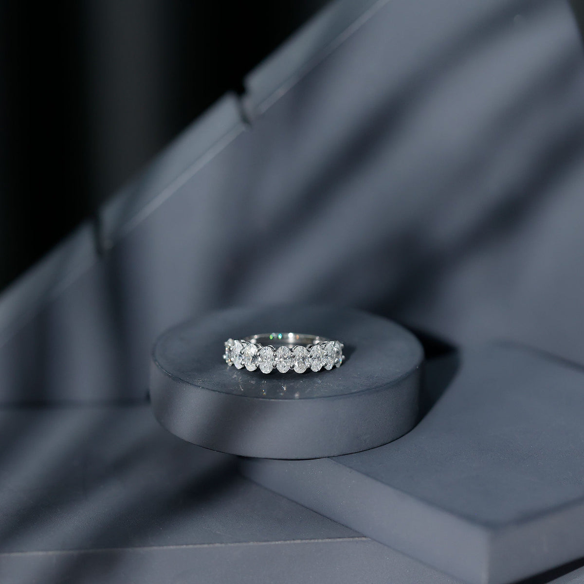 Oval Moissanite Half Eternity Wedding Band Ring