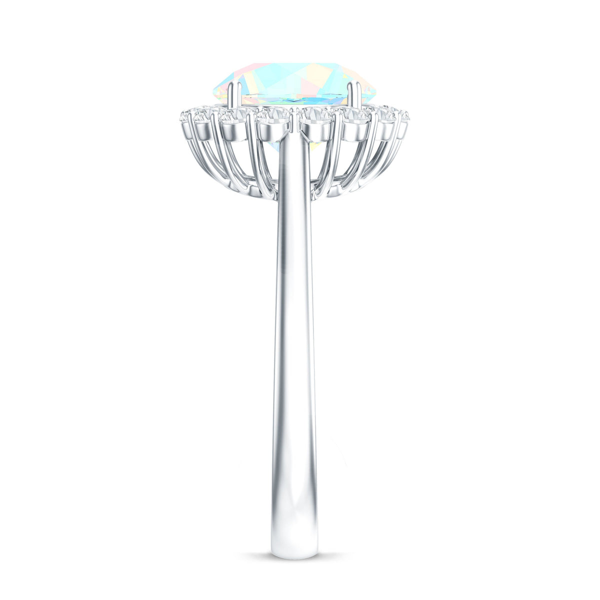 Certified Real 2 Carat Ethiopian Rainbow Opal Engagement Ring with Diamond Halo