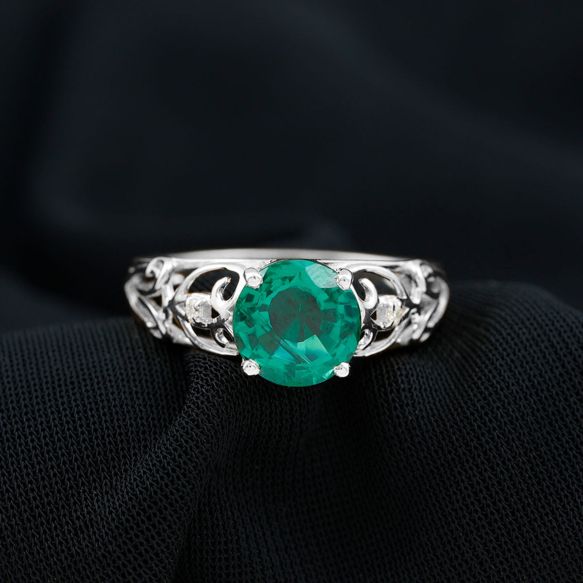 Certified 2 Carat Lab Grown Emerald Antique Engagement Ring