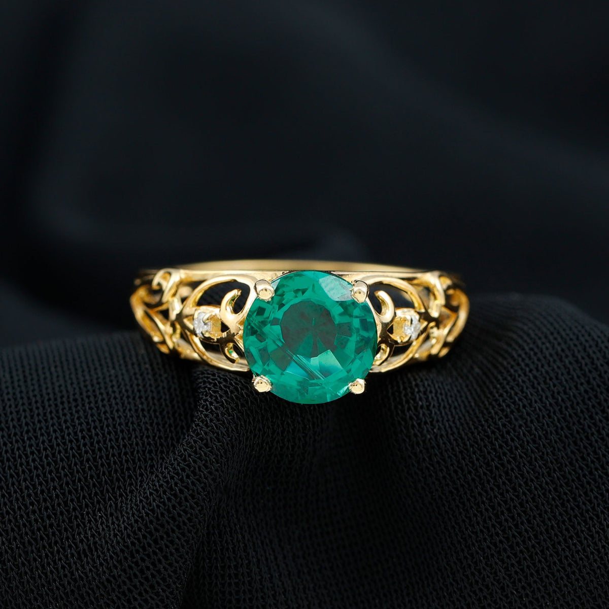 Certified 2 Carat Lab Grown Emerald Antique Engagement Ring
