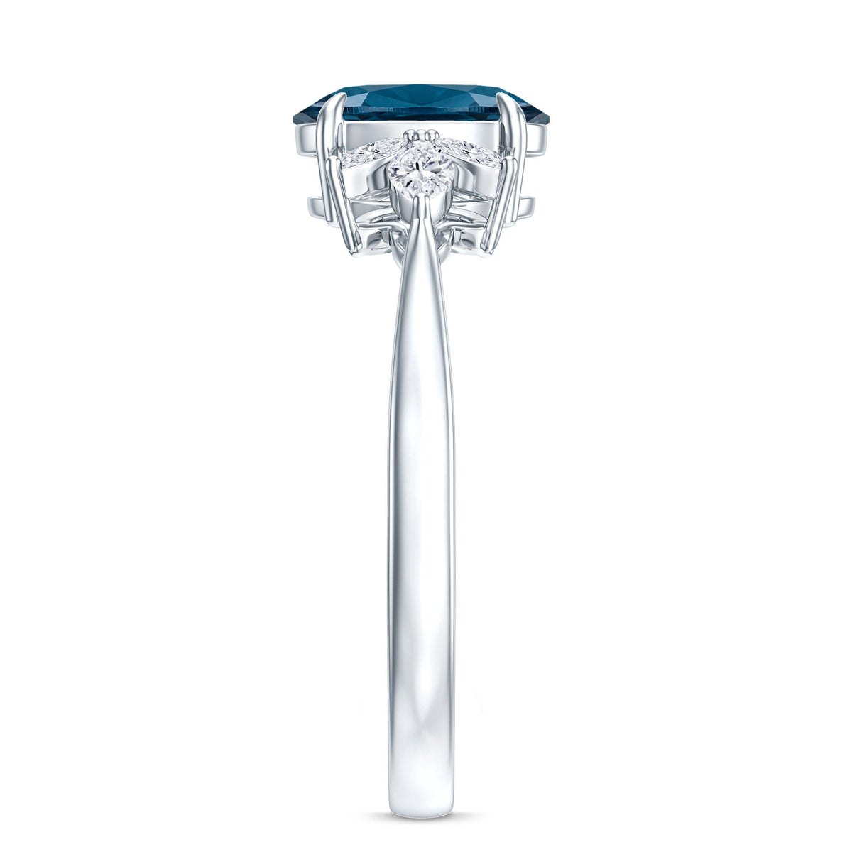 Oval Cut London Blue Topaz Engagement Ring with Diamond Trio
