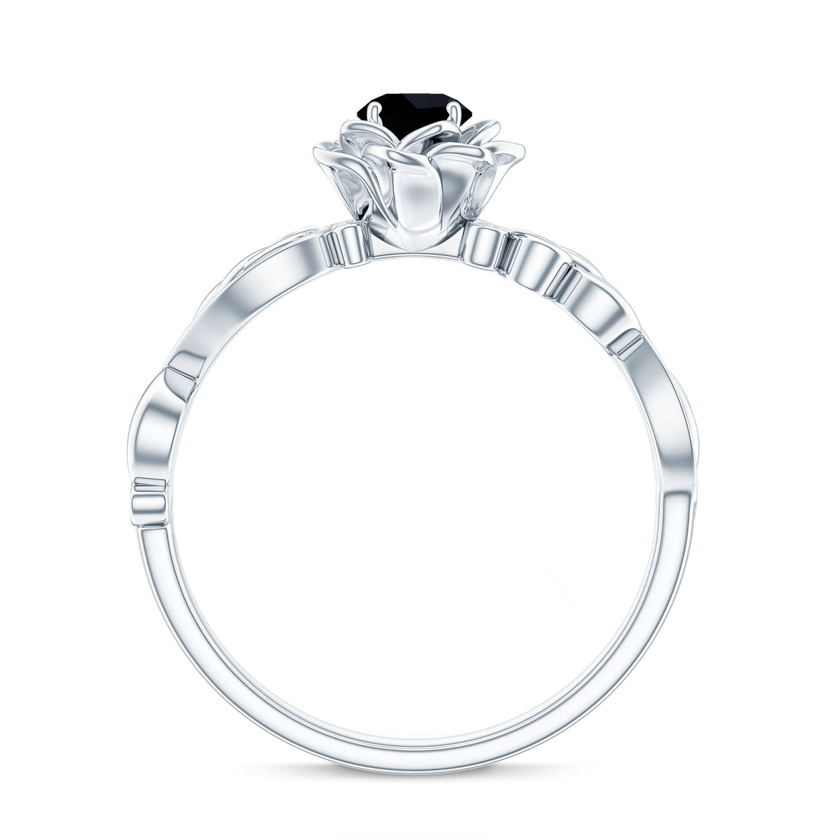 Nature Inspired Black Onyx and Diamond Floral Engagement Ring