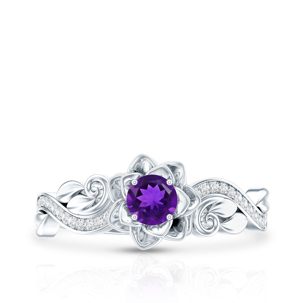 Real Amethyst Nature Inspired Engagement Ring With Diamond