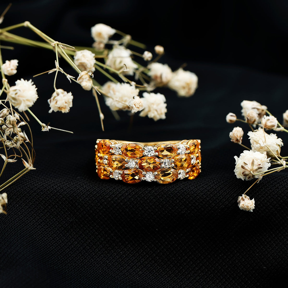 Certified Citrine Wide Wedding Band in Gold Plated Silver