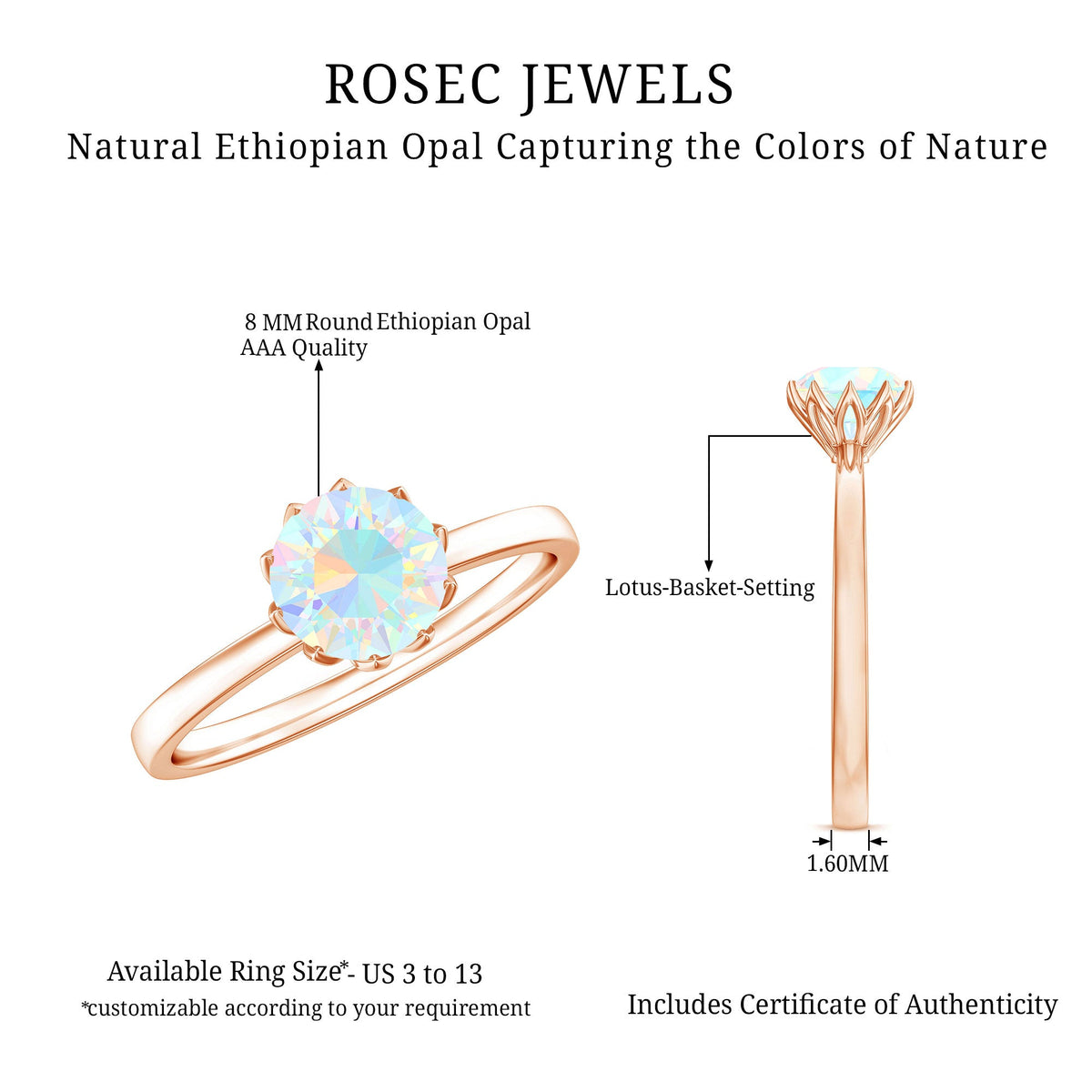 Natural 2 Cart Ethiopian Opal Engagement Ring in Lotus Basket Setting