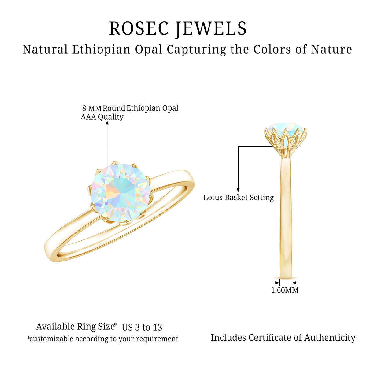Natural 2 Cart Ethiopian Opal Engagement Ring in Lotus Basket Setting