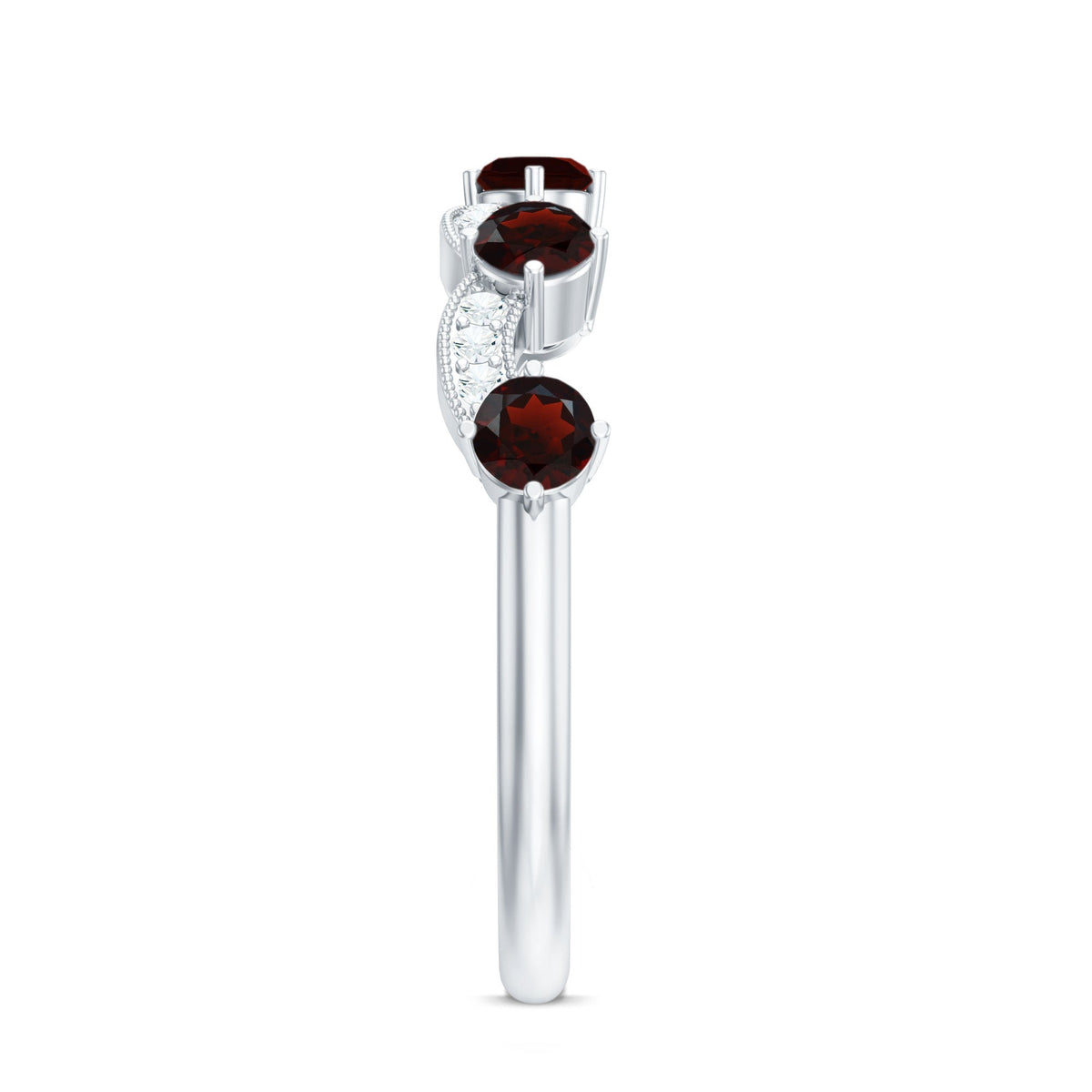 Natural Garnet Diamond Half Eternity Ring for Anniversary