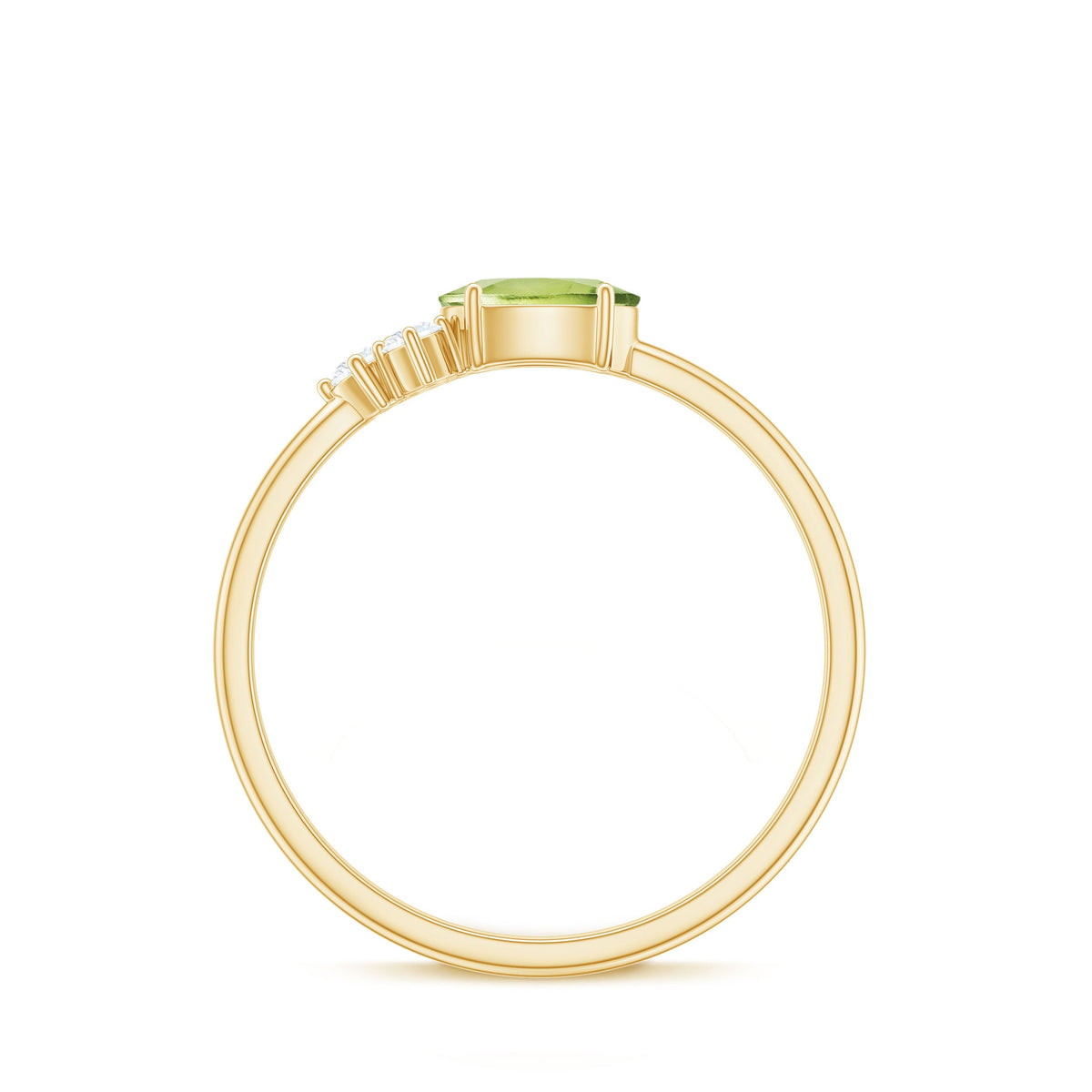 Natural 1 Carat Peridot Oval Engagement Ring with Diamond Trio