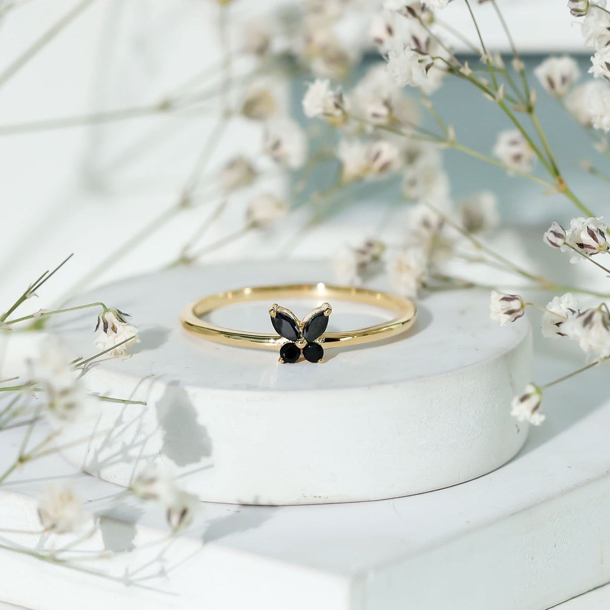 Genuine Black Onyx Butterfly Promise Ring