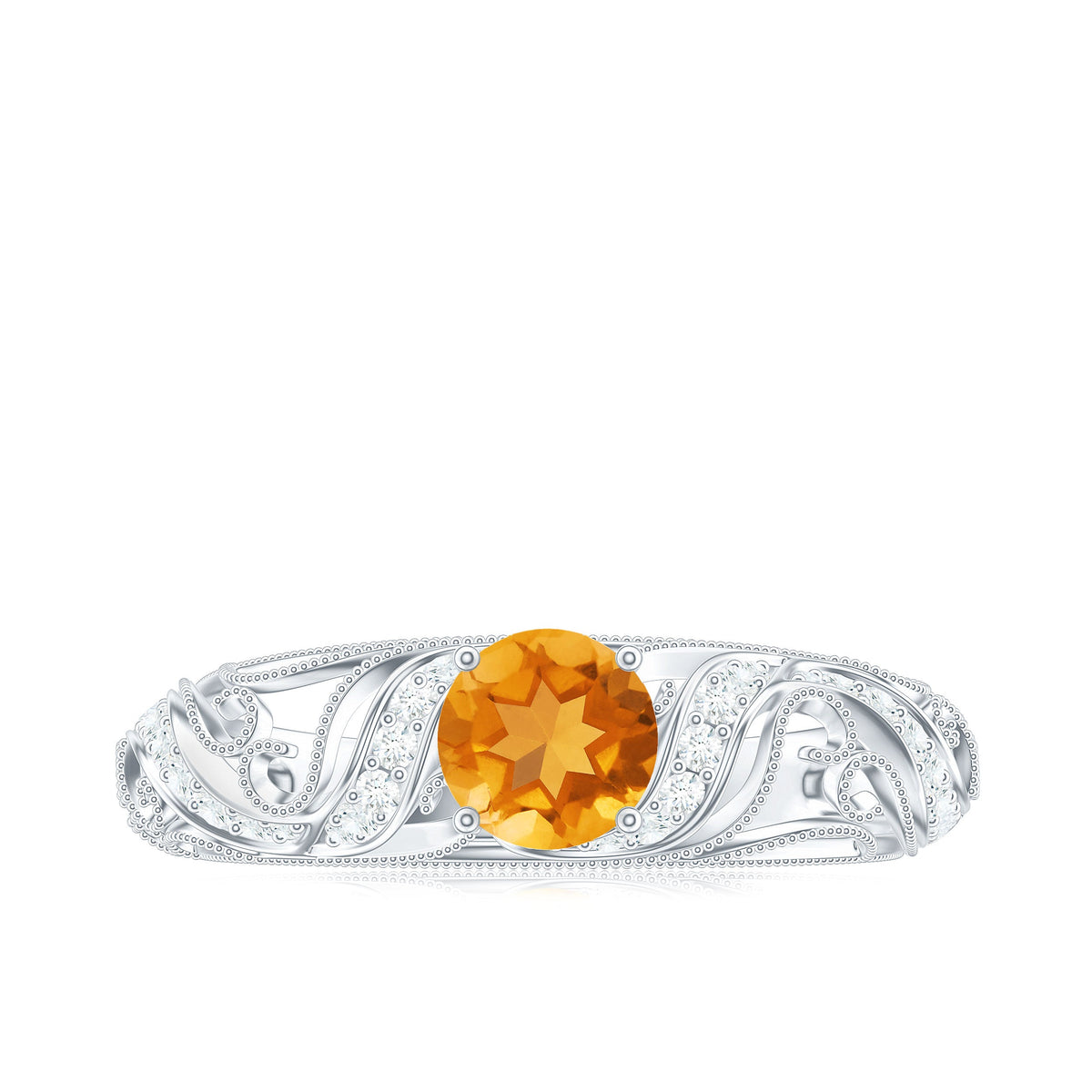 Vintage Looking Citrine Engagement Ring with Diamond