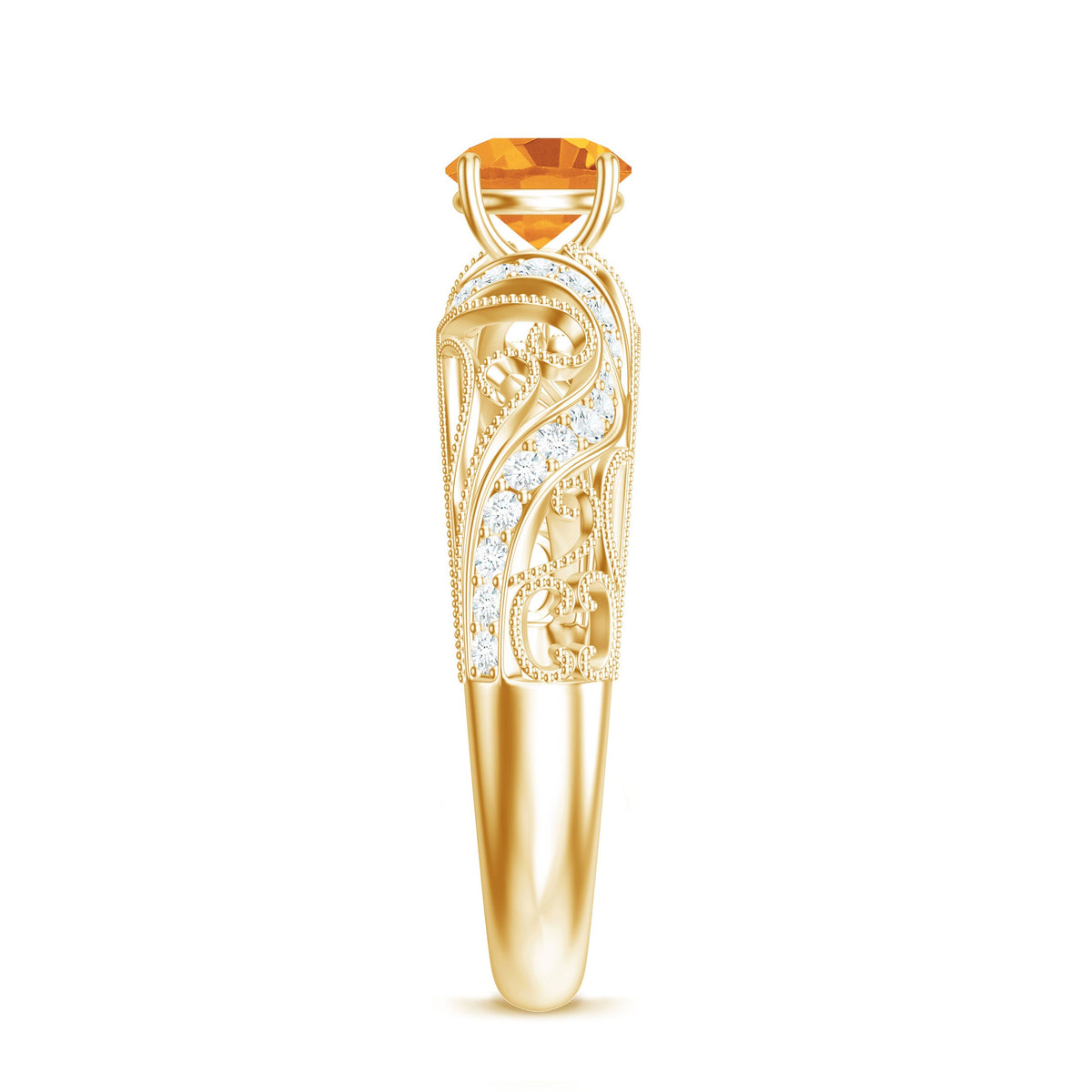 Vintage Looking Citrine Engagement Ring with Diamond