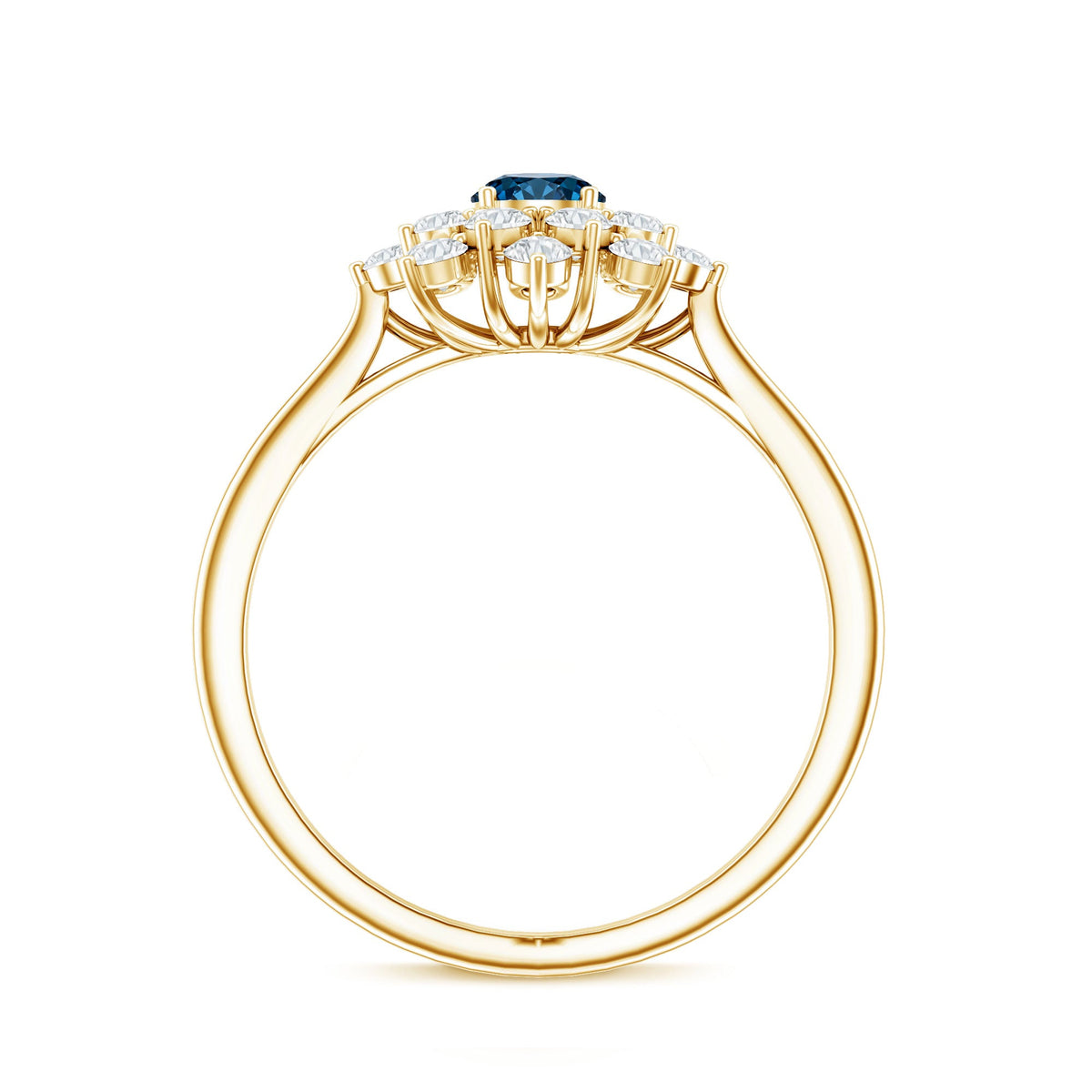 Genuine Round Cut London Blue Topaz Flower Engagement Ring with Diamonds