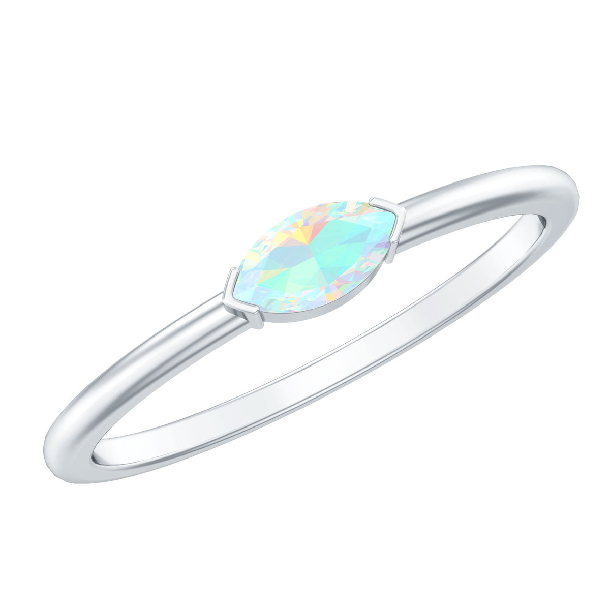 Natural Marquise Ethiopian Rainbow Opal Promise Ring in East West Style