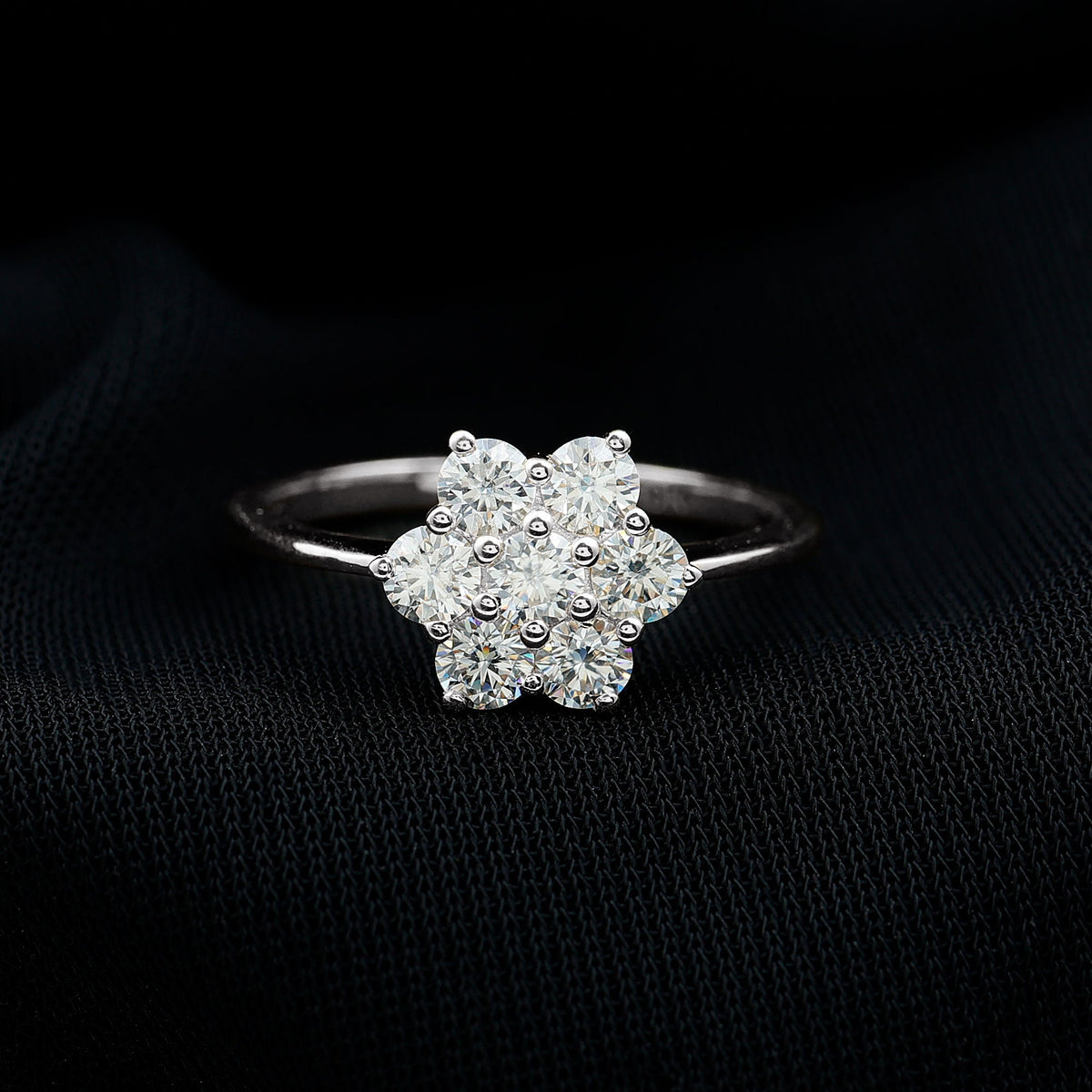 Natural Diamond Flower Cluster Engagement Ring for Women