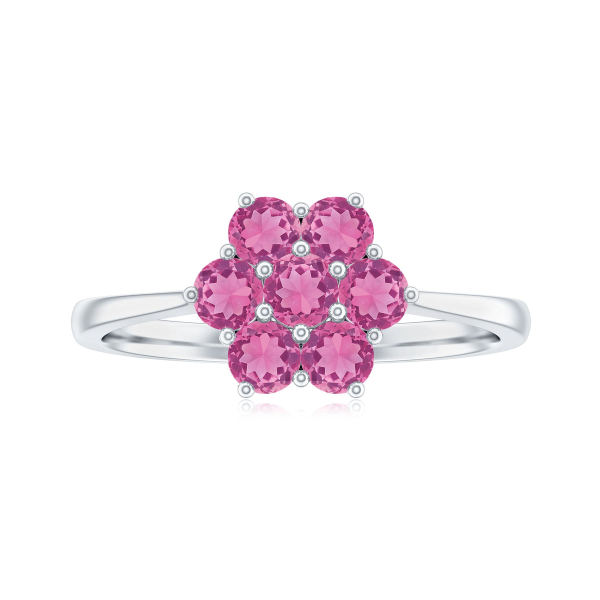 Round Shape Pink Tourmaline Flower Engagement Ring