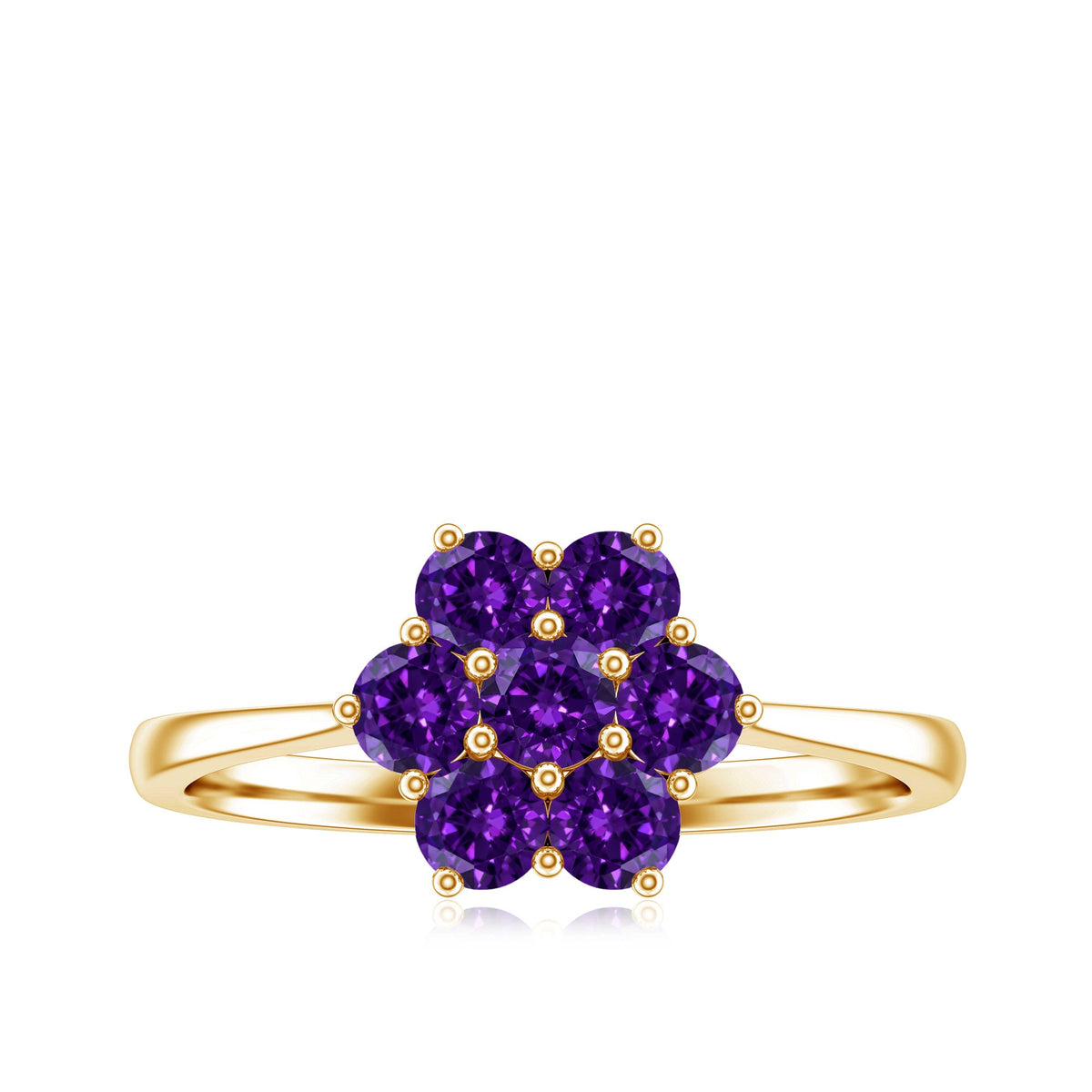 Round Shape Amethyst Cluster Flower Ring for Women