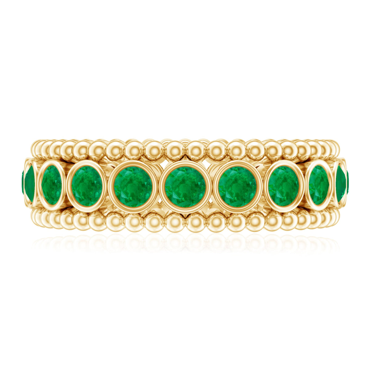 Vintage Inspired Emerald Wedding Band in Bezel Setting