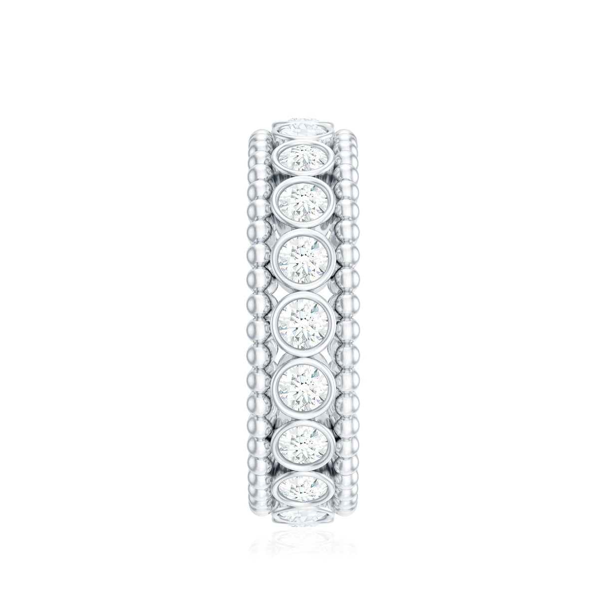 Bezel Set Moissanite Full Eternity Wedding Band with Beaded Detail