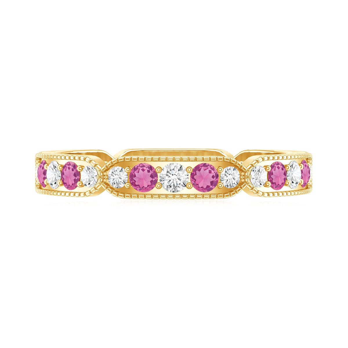 Real Pink Tourmaline and Diamond Eternity Band Ring