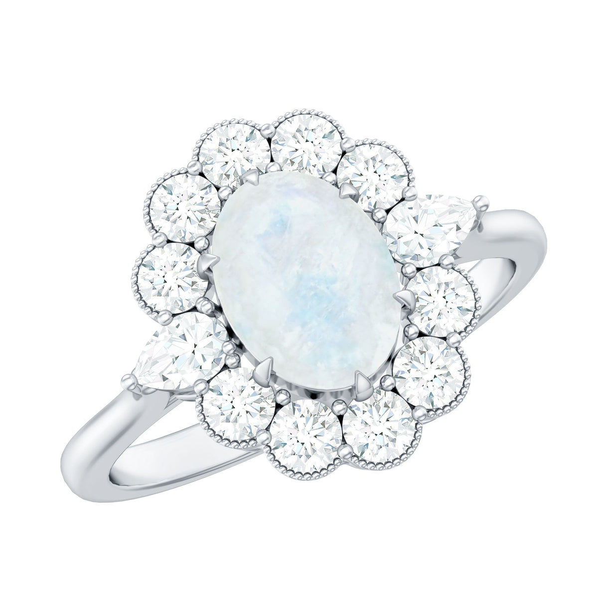 Natural 0.6 Carat Oval Shape Moonstone Engagement Ring With Moissanite