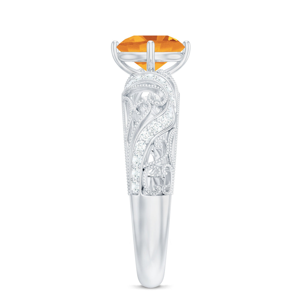 Genuine Citrine Vintage Looking Engagement Ring with Diamond