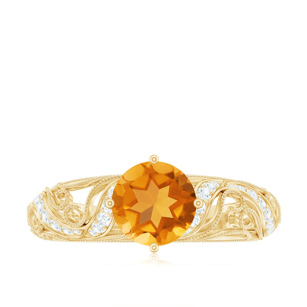 Genuine Citrine Vintage Looking Engagement Ring with Diamond