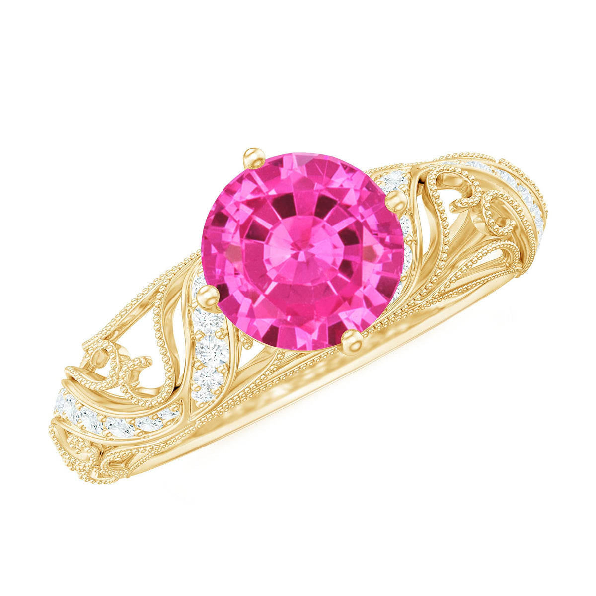 Lab Grown Pink Sapphire Antique Engagement Ring With Diamond