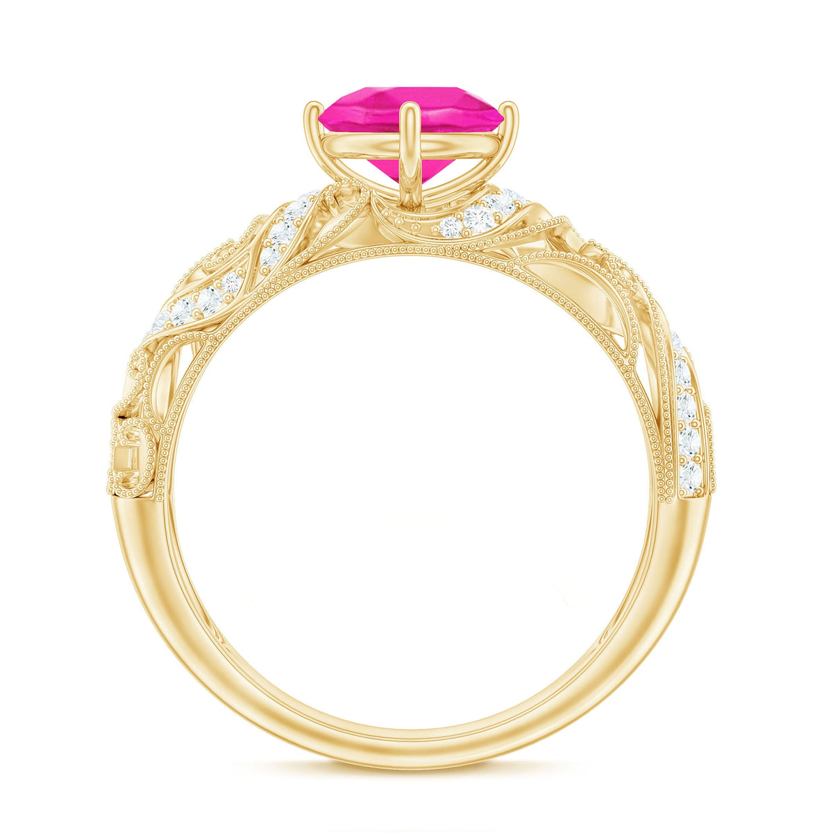 Lab Grown Pink Sapphire Antique Engagement Ring With Diamond