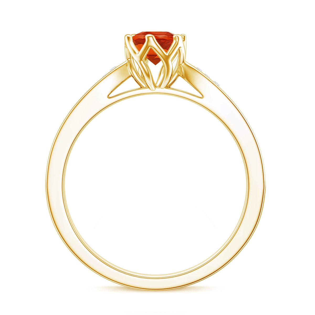 Genuine Fire Opal Solitaire Engagement Ring with Diamond