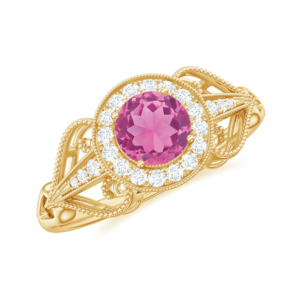 Vintage Pink Tourmaline Diamond Engagement Ring with Halo