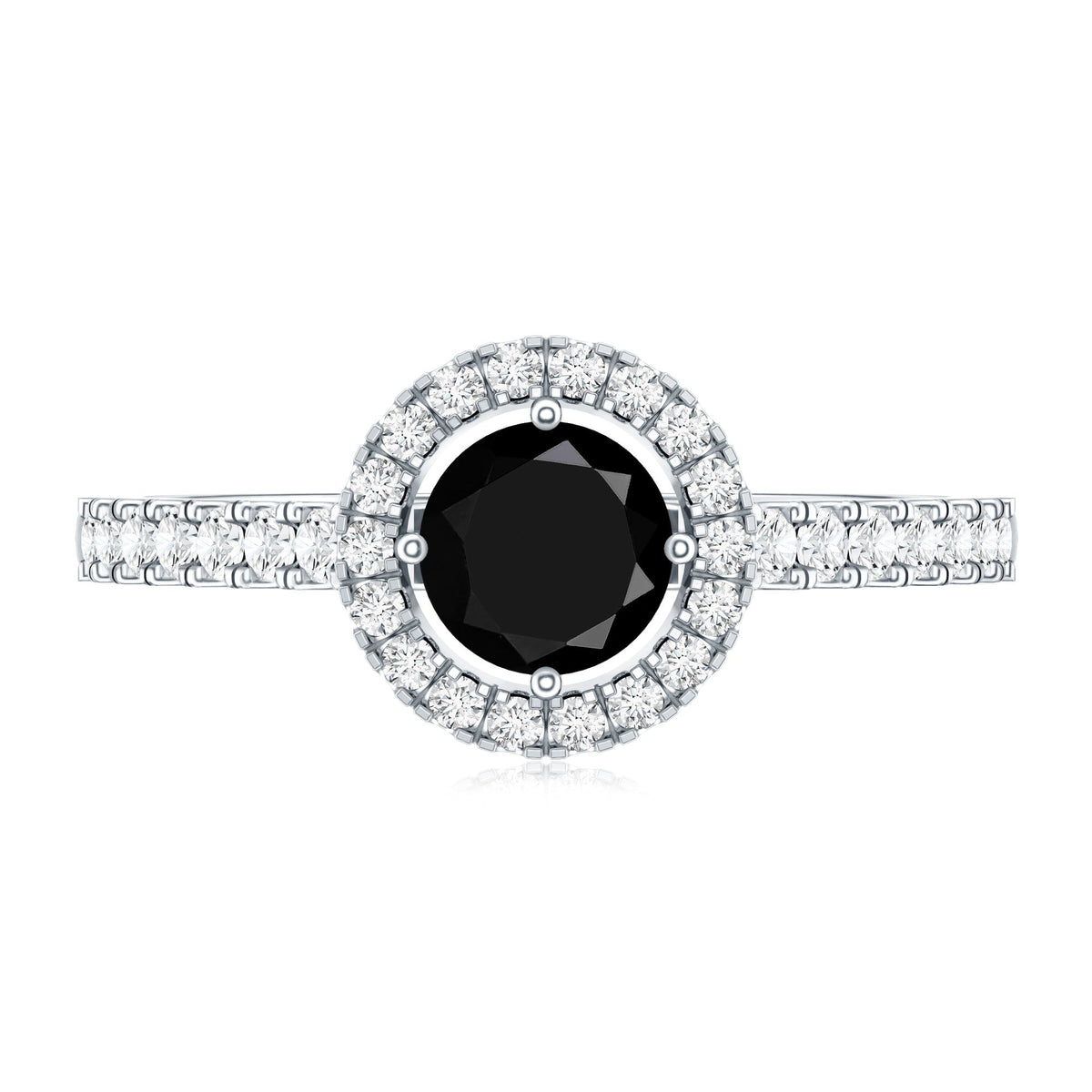 Minimal Black Spinel Minimal Engagement Ring with Diamond Halo