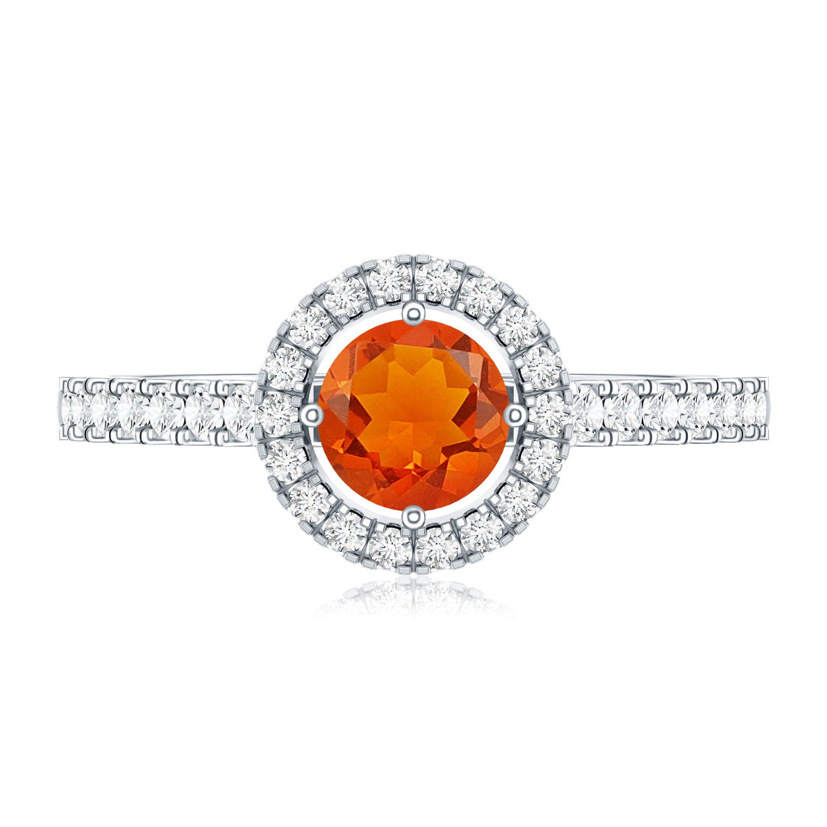 0.45 Carat Real Fire Opal and Diamond Halo Engagement Ring