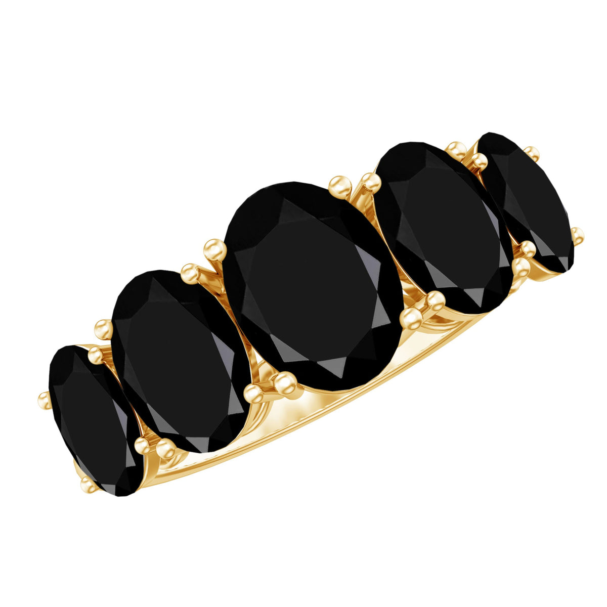 Oval Shaped Black Onyx 5 Stone Anniversary Ring