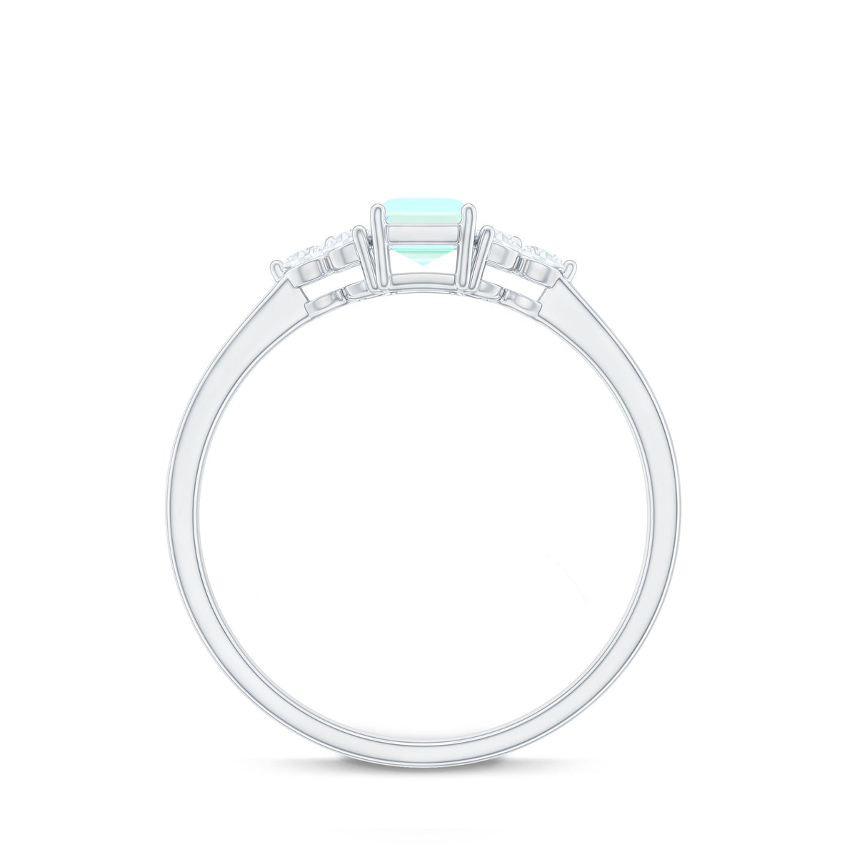Certified Real Ethiopian Rainbow Opal Emerald Cut Engagement Ring with Diamond Trio