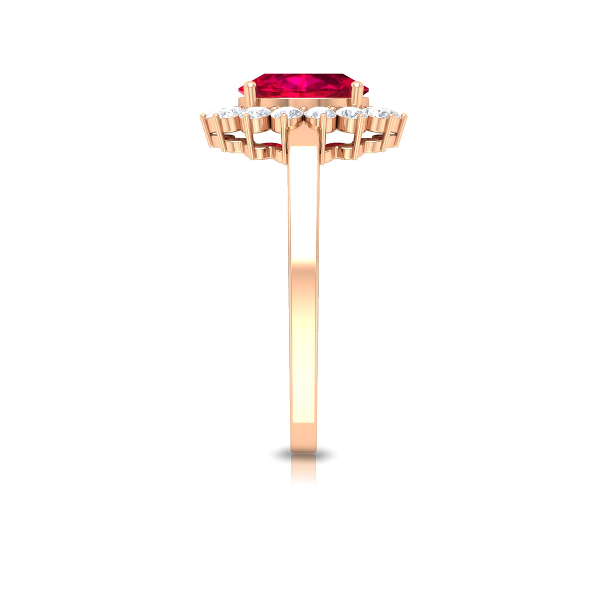 Natural 0.6 Carat Ruby Oval Engagement Ring with Diamond Halo