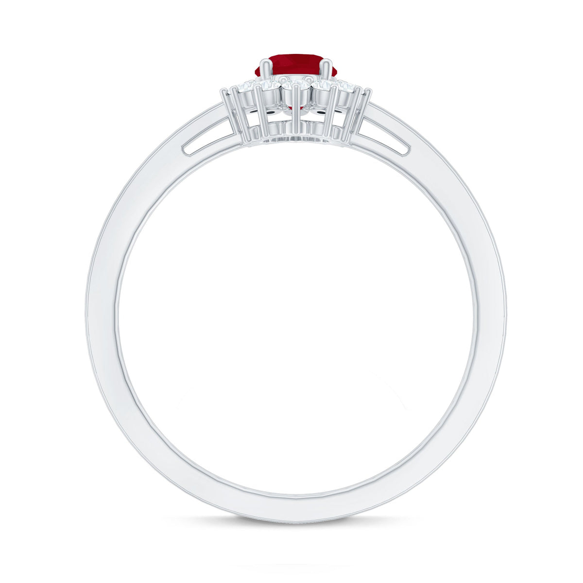 Natural 0.6 Carat Ruby Oval Engagement Ring with Diamond Halo