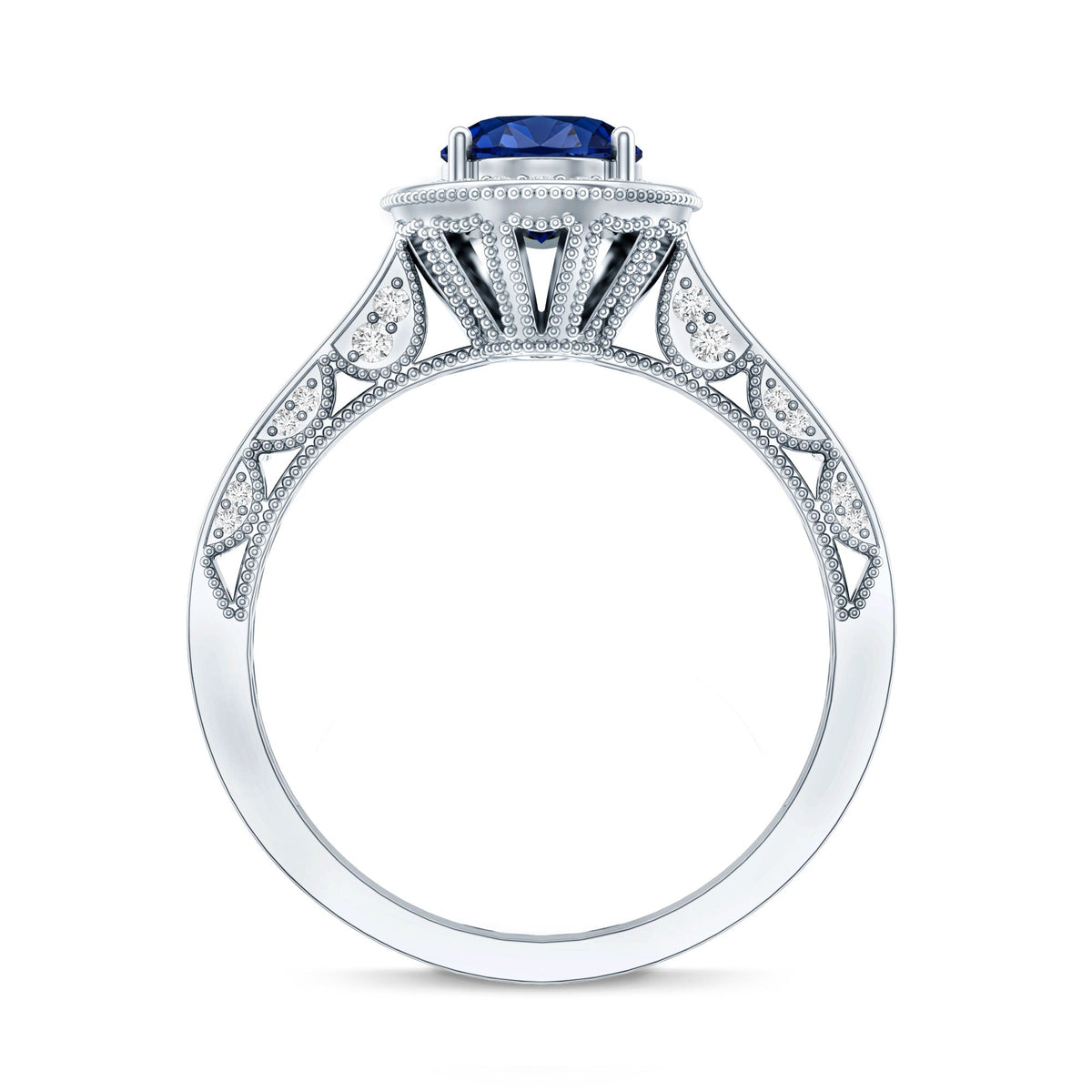Certified 1.5 Carat Lab Grown Blue Sapphire Engagement Ring with Diamond Halo