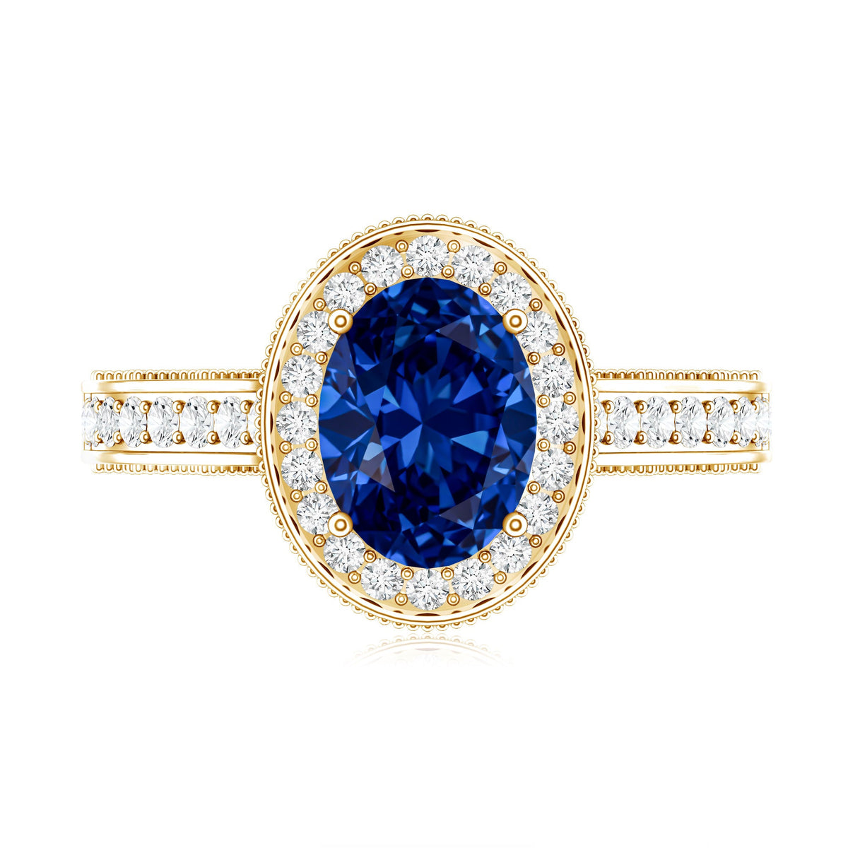 Certified 1.5 Carat Lab Grown Blue Sapphire Engagement Ring with Diamond Halo