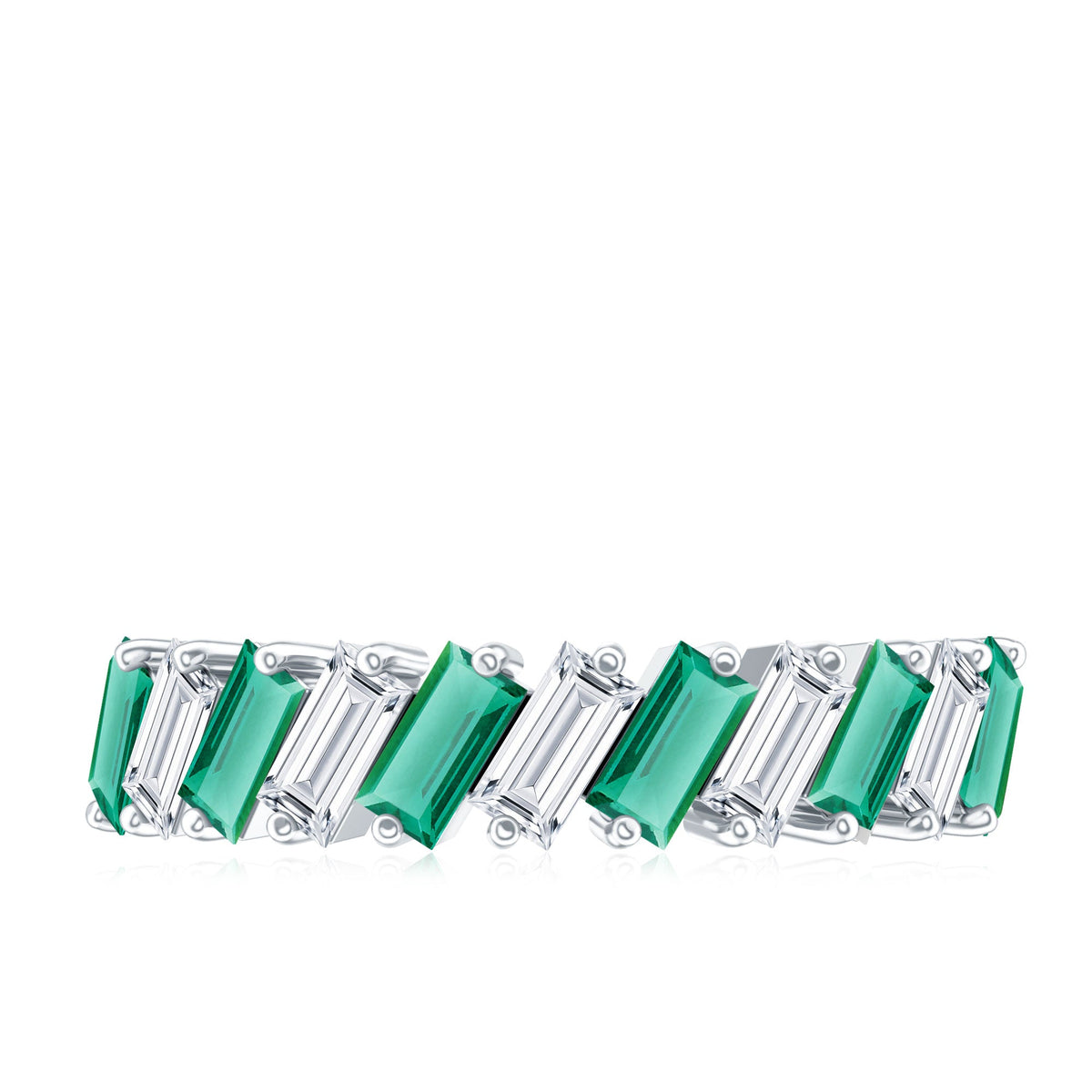 Certified Baguette Lab Grown Emerald Wedding Anniversary Band Ring