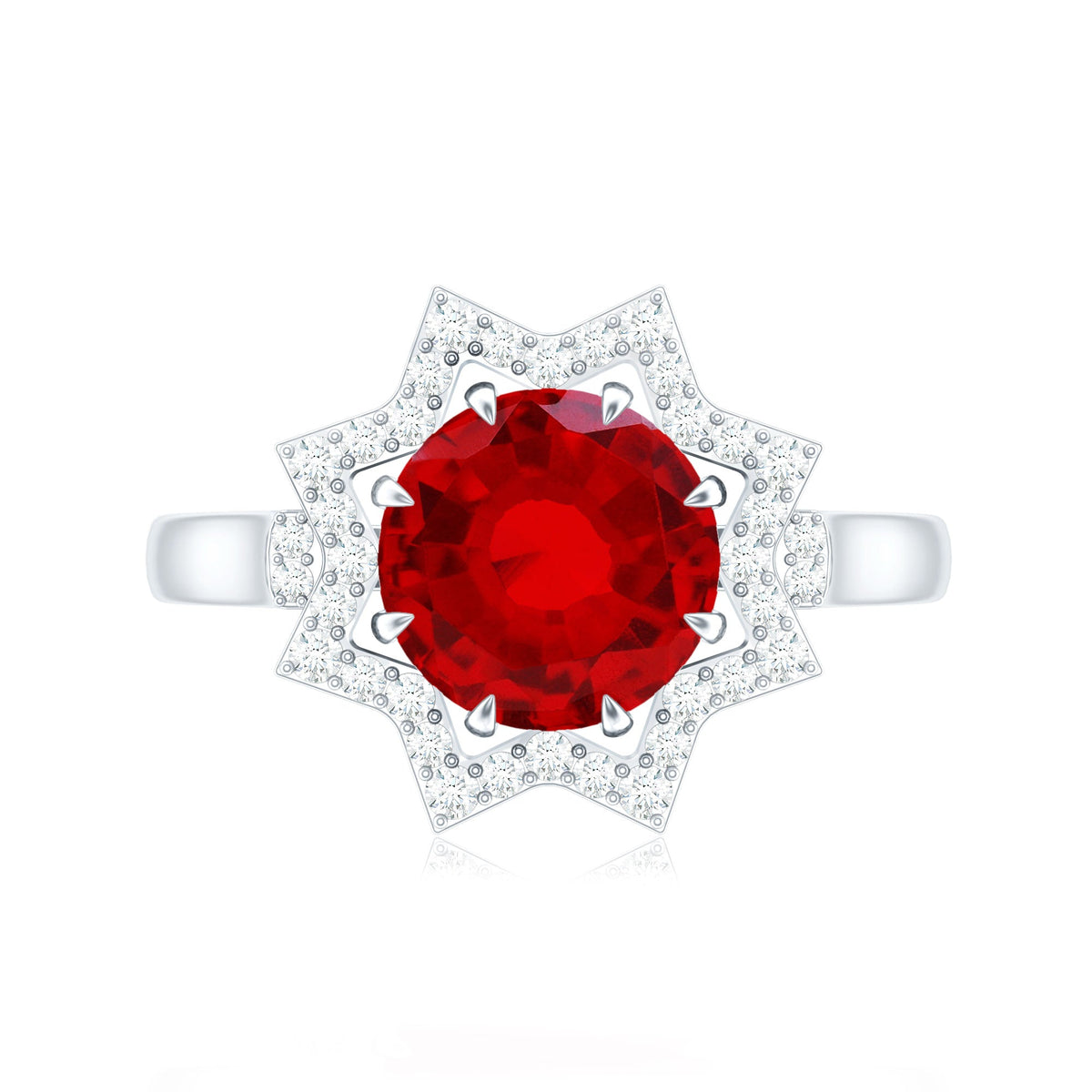 Round Cut Lab Created Ruby and Diamonds Statement Ring