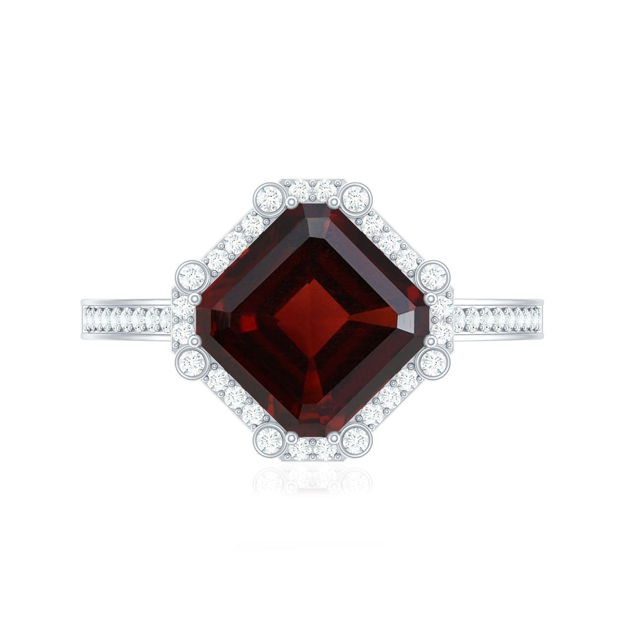 Natural 3.3 Carat Asscher Cut Garnet Engagement Ring with Diamond Halo