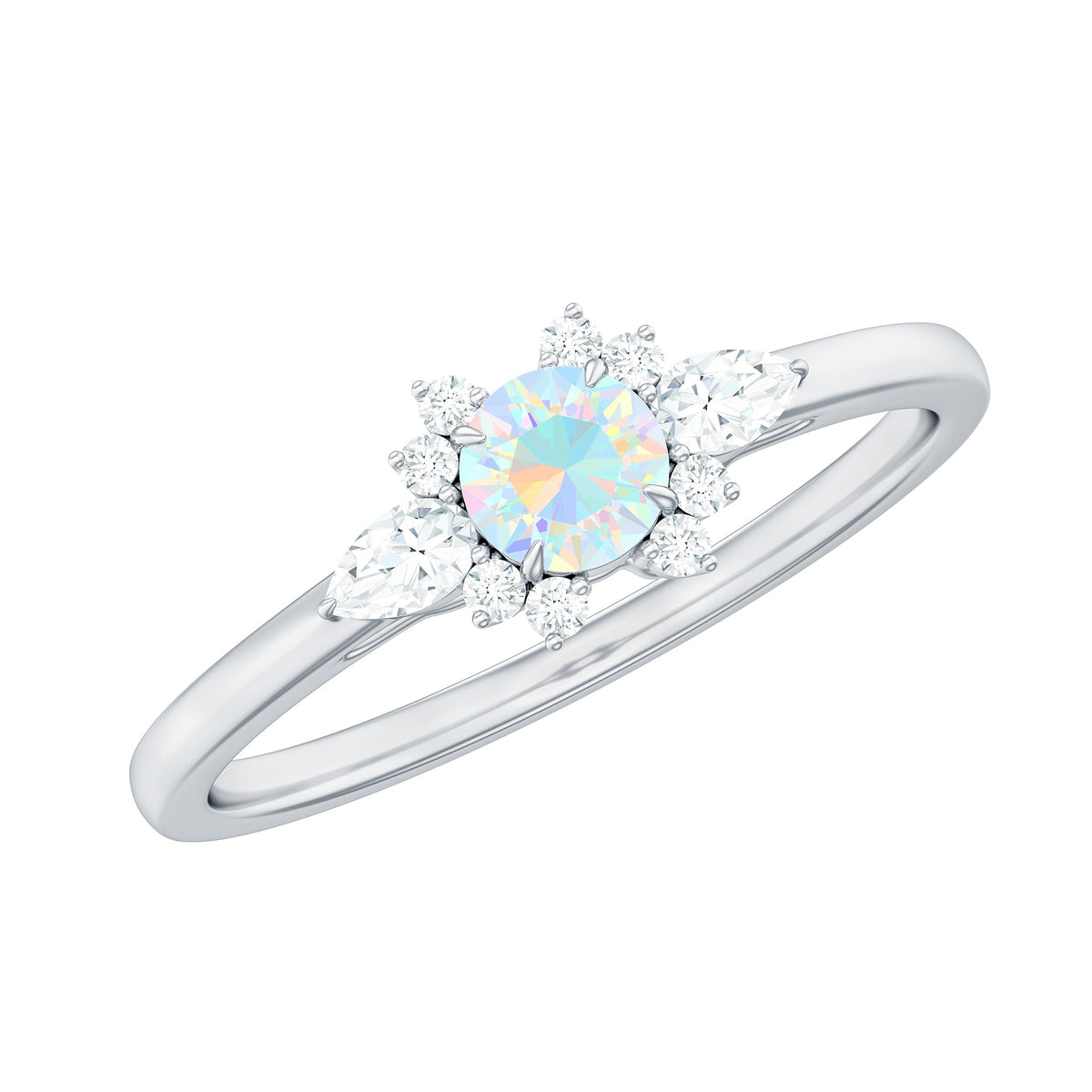 Real Ethiopian Rainbow Opal Diamond Promise Ring with Certificate