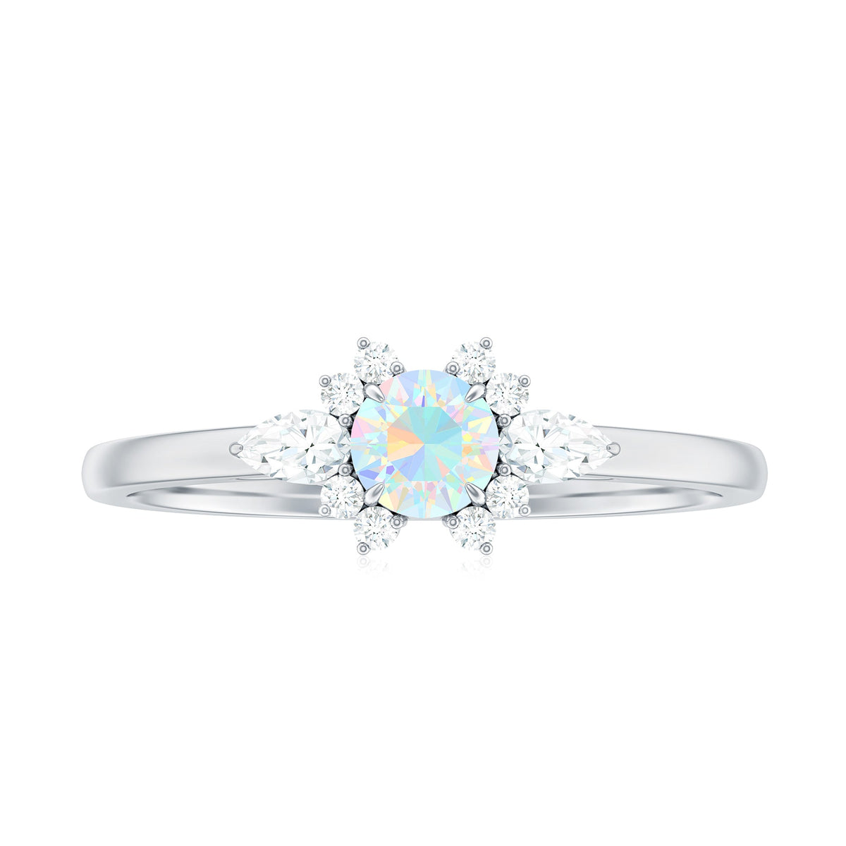 Real Ethiopian Rainbow Opal Diamond Promise Ring with Certificate