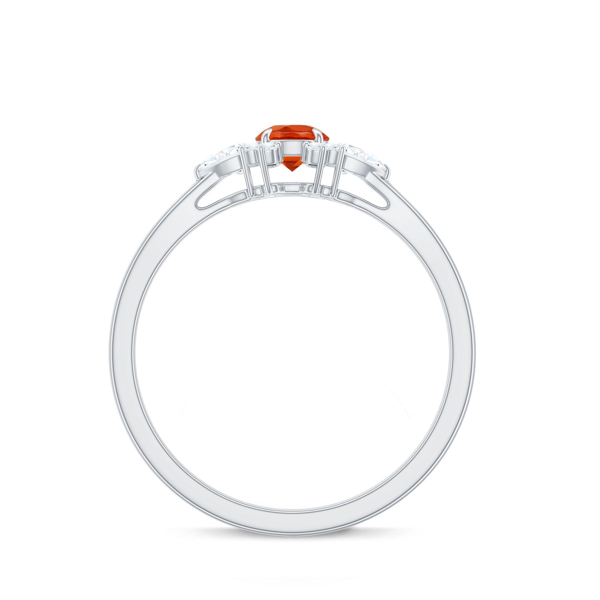 Claw Set Round Fire Opal and Diamond Promise Ring
