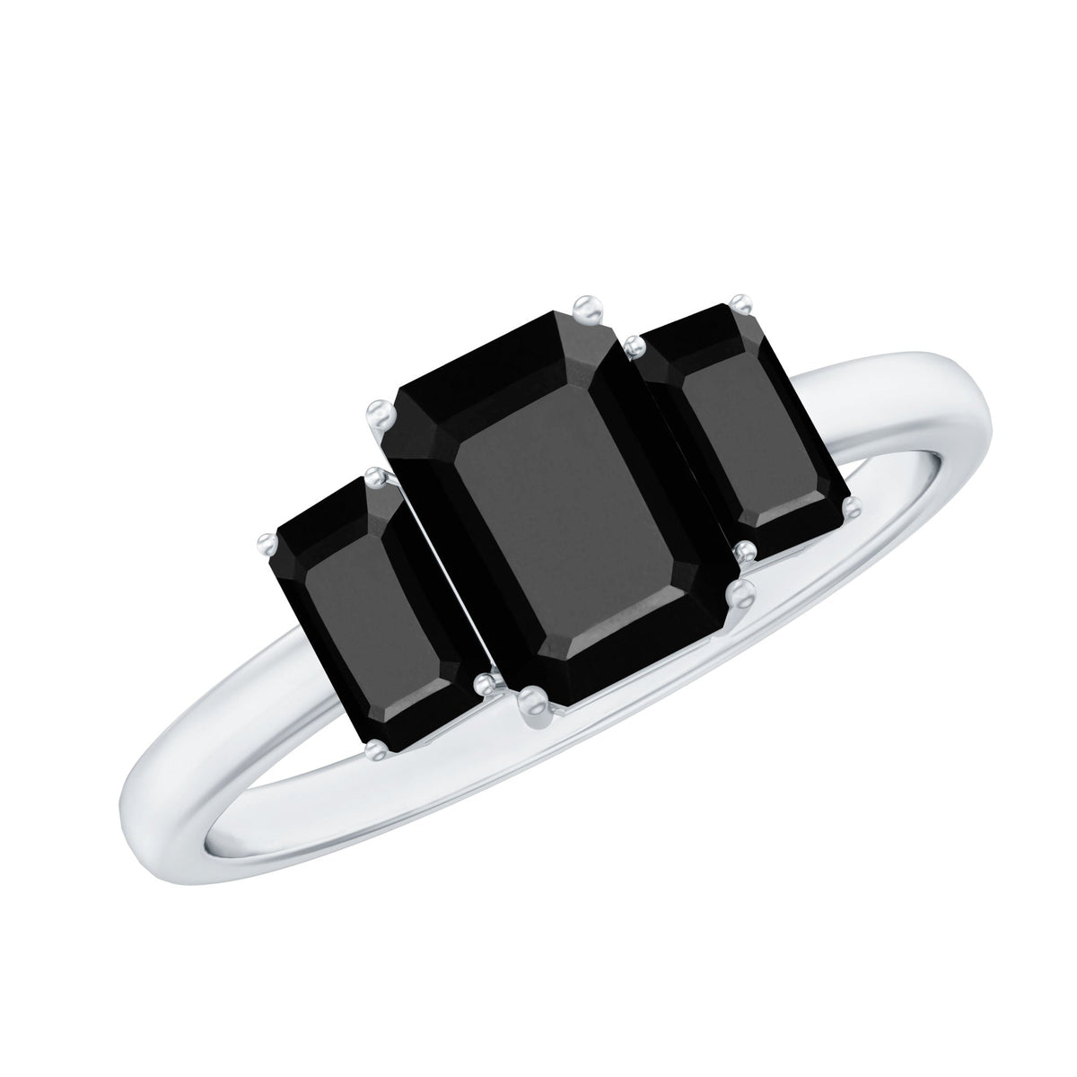 Emerald Cut Black Onyx Three Stone Engagement Ring