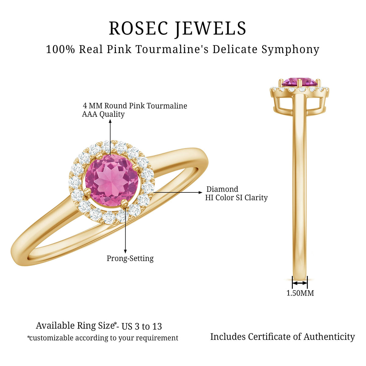 Pink Tourmaline Promise Ring with Diamond Halo