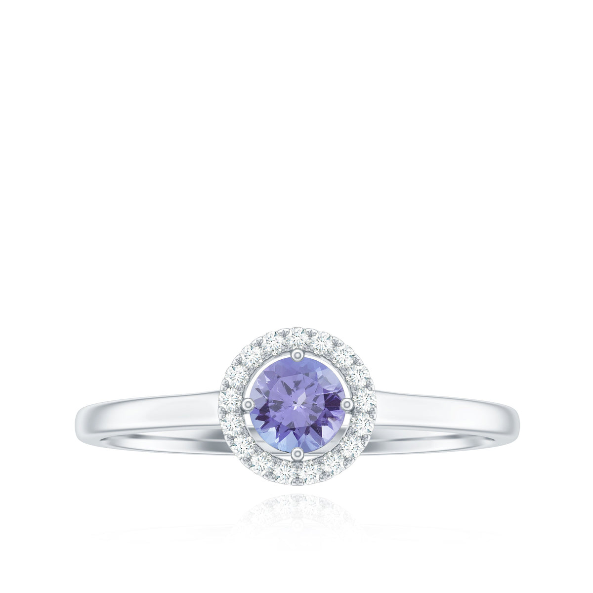 Genuine Tanzanite Promise Ring with Diamond Halo